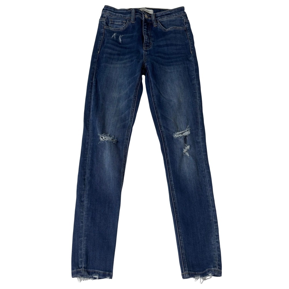 Flying Monkey Womens Distressed Skinny Jeans Dark Wash Raw Hem Y2845 Size 26